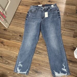 Judy Blue Medium Blue Distressed Straight Jeans